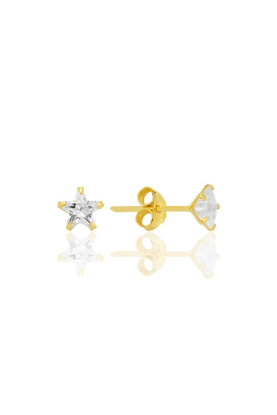 Gümüş zirkon taşlı, altın yaldızlı, yıldız kesim 5 mm tektaş küpe SGTL12737GOLD ürün görseli 1