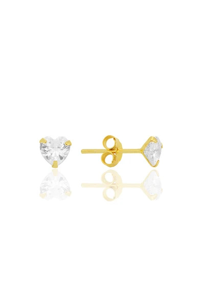 Gümüş zirkon taşlı, altın yaldızlı, kalp kesim 5 mm tektaş küpe SGTL12740GOLD ürün görseli 1