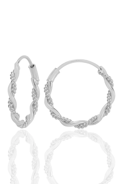 Gümüş işlemeli çift burgulu 18 mm halka küpe SGTL12751RODAJ ürün görseli 1
