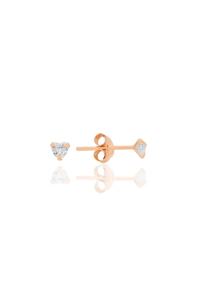 Gümüş zirkon taşlı, rose, kalp kesim 3 mm tektaş küpe SGTL12738ROSE ürün görseli 1