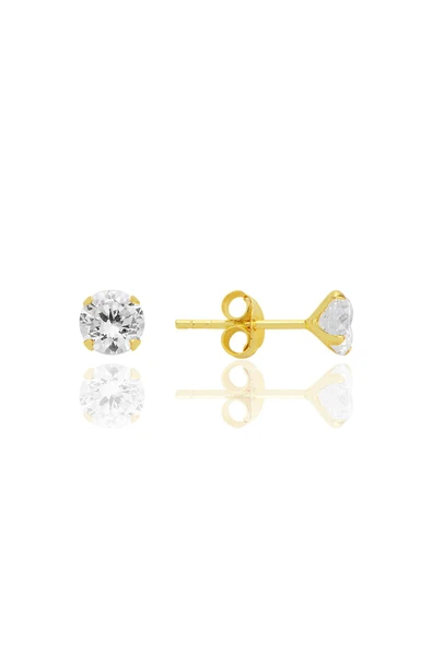 Gümüş zirkon taşlı,altın yaldızlı, yuvarlak kesim 5 mm tektaş küpe SGTL12746GOLD ürün görseli 1