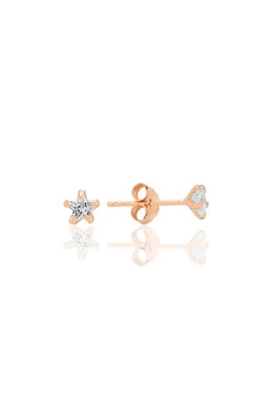Gümüş zirkon taşlı, rose, yıldız kesim 4 mm tektaş küpe SGTL12736ROSE ürün görseli 1