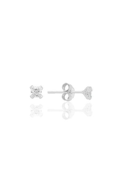 Gümüş zirkon taşlı, kare (Prenses) kesim 3 mm tektaş küpe SGTL12741RODAJ ürün görseli 1