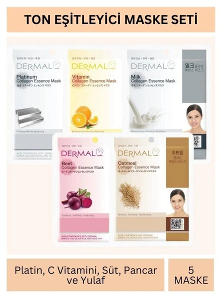Dermal Ton Eşitleyici Platinum C Vitamini Süt Pancar ve Yulaf Özlü Maske Seti 23gr x 5Adet ürün görseli 1