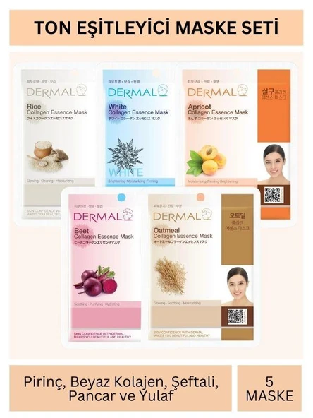 Dermal Ton Eşitleyici Pirinç Beyaz Kayısı Pancar Yulaf Özlü Maske Seti 23gr x 5Adet ürün görseli 1