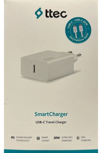 Ttec 2scs22bc Smartcharger Pd 20w Seyahat Hızlı Şarj Aleti+usb-c - Usb-c 3a Kablo Beyaz ürün görseli 1