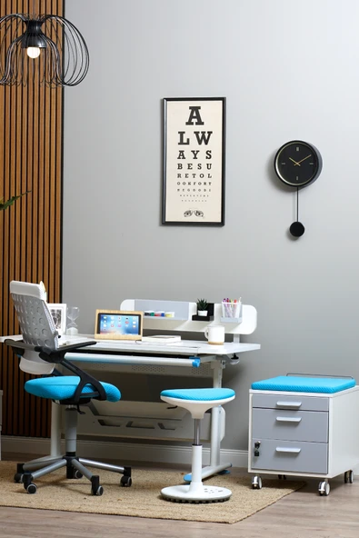 Creo Mobili Yükseklik ve Eğim Ayarlı, Vega Premium Bilgisayar ve Çalışma Masası Takımı Beyaz/Mavi ürün görseli 1