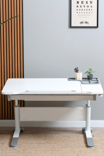 Creo Mobili Yükseklik ve Eğim Ayarlı, Çekmeceli, Sirius Basic Çalışma Masası 120x75 cm, Beyaz/Gri ürün görseli 1