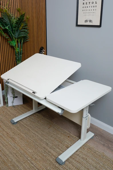 Creo Mobili Yükseklik ve Eğim Ayarlı, Çekmeceli, Vega Basic Çalışma Masası 130x70 cm, Ekru/Mavi ürün görseli 1