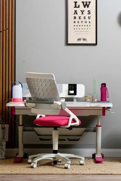 Creo Mobili Yükseklik ve Eğim Ayarlı, Sirius Advanced Bilgisayar ve Çalışma Masası Takımı Ekru/Fuşya ürün görseli 1