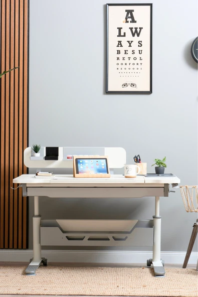 Creo Mobili Yükseklik ve Eğim Ayarlı, Sirius Standart Bilgisayar, Ofis ve Çalışma Masası Ekru/Gri ürün görseli 1