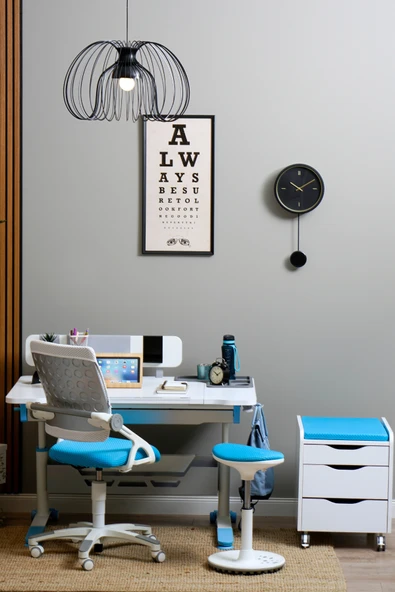 Creo Mobili Yükseklik ve Eğim Ayarlı, Sirius Premium Bilgisayar ve Çalışma Masası Takımı Beyaz/Mavi ürün görseli 1