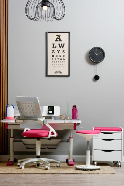 Creo Mobili Yükseklik ve Eğim Ayarlı, Sirius Premium Bilgisayar ve Çalışma Masası Takımı Ekru/Fuşya ürün görseli 1