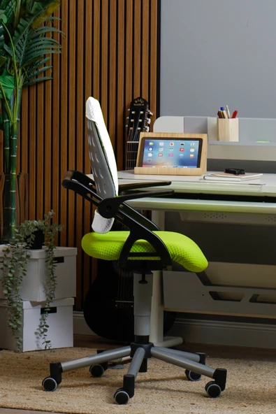 Creo Mobili Yükseklik ve Sırt Ayarlı Vega Çalışma Sandalyesi, Ofis ve Bilgisayar Koltuğu Beyaz/Yeşil ürün görseli 1