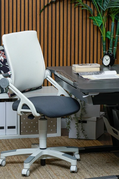 Creo Mobili Yükseklik ve Sırt Ayarlı Sirius Çalışma Sandalyesi Ofis ve Bilgisayar Koltuğu Beyaz/Gri ürün görseli 1
