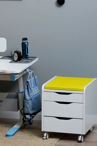 Creo Mobili Çekmeceli Kilitli Tekerlekli Sirius Keson, Oturulabilir Ofis ve Ev Komodini, Ekru/Sarı ürün görseli 1
