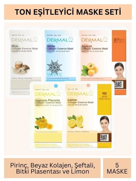 Dermal Ton Eşitleyici Pirinç Beyaz Kayısı Bitki Plasentası ve Limon Özlü Maske Seti 23gr x 5Adet ürün görseli 1