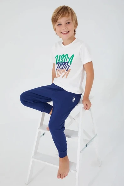 U.s. Polo Assn. 1315 Erkek Çocuk Writing Kısa Kol Pijama Takım ürün görseli 1