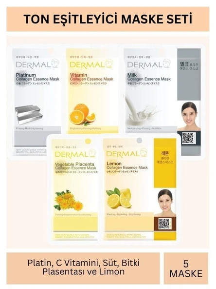 Dermal Ton Eşitleyici Platinum C Vitamini Süt Bitki Plasentası ve Limon Özlü Maske Seti 23gr x 5Adet ürün görseli 1