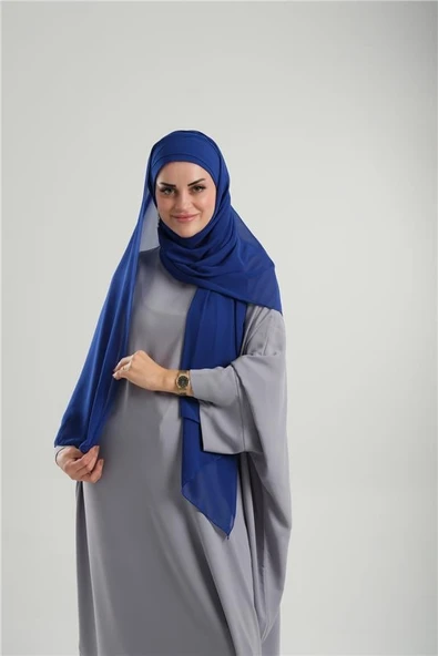 Saks Mavisi Pratik Hazır Geçmeli Bone Şal Şifon Çapraz 2001_24 ürün görseli 1