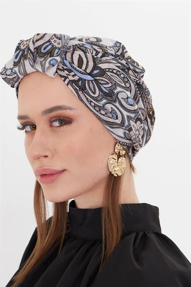 Taş Pratik Hazır Geçmeli Tesettür Bone Kesik Elyaf Retro Desenli 2409_46 ürün görseli 1