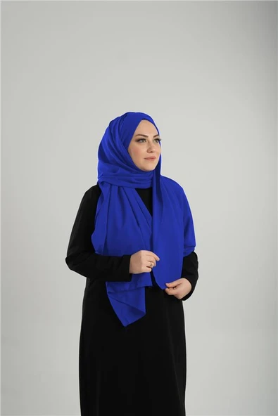 Saks Mavisi Pratik Hazır Geçmeli Bone Şal Krep Mevsimlik Tek Bantlı 1453K_24 ürün görseli 1