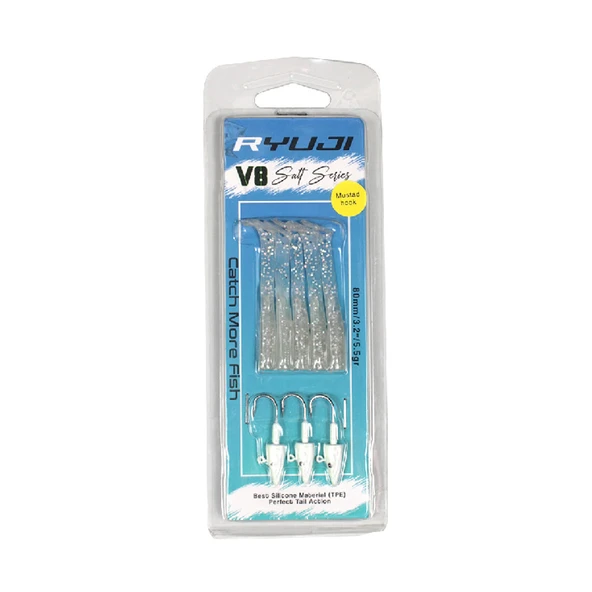 Ryuji V8 Salt 8cm 5,5gr Silikon Yem Renk : White Glitter Glow ürün görseli 1