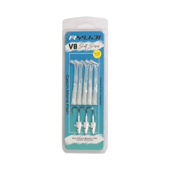 Ryuji V8 Salt 8cm 5,5gr Silikon Yem Renk : White Silver ürün görseli 1