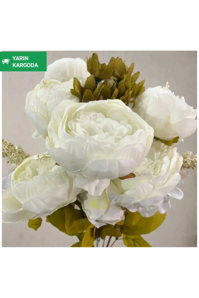 YAPAY beyaz Marsilya 8 kafalı 50 cm Gül demeti saksi vazo sevgililer günü cicegi ürün görseli 1