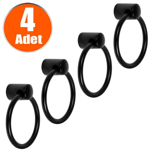 Cordia Sarkaç Mobilya Mutfak Çekmece Dolap Dolabı Kulpu Kulbu Mat Siyah Metal Halka Kulp (4 ADET) ürün görseli 1