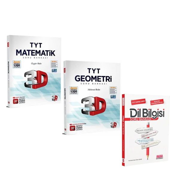 3D TYT Matematik ve Geometri ile AKM Dil Bilgisi Soru Bankası Seti 3 Kitap ürün görseli 1