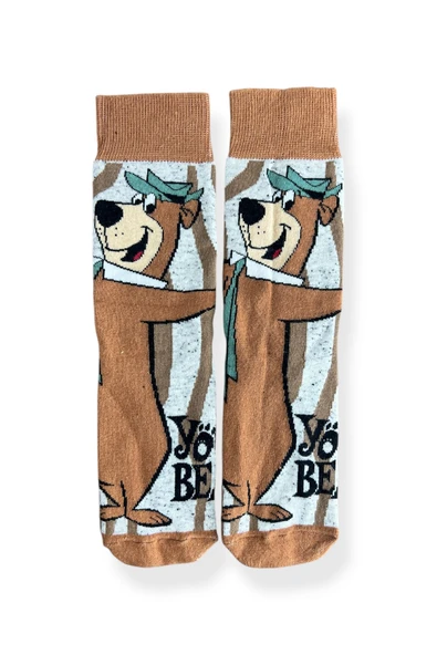 Tekli Unisex Anime Desenli Kahverengi Esnek Nem Alabilen Pamuklu Çorap ürün görseli 1