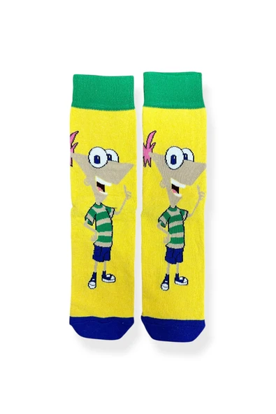 Tekli Unisex Anime Desenli Sarı Renkli Esnek Nem Alabilen Pamuklu Çorap ürün görseli 1