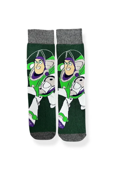 Tekli Unisex Anime Desenli Haki Renkli Esnek Nem Alabilen Pamuklu Çorap ürün görseli 1