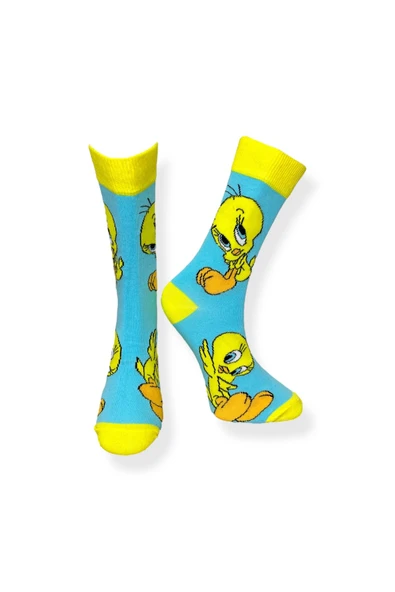 Tekli Unisex Anime Desenli Mavi Renkli Esnek Nem Alabilen Pamuklu Çorap ürün görseli 1