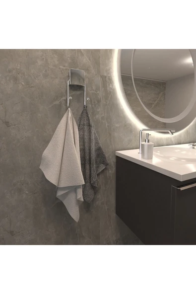 Decorev DC-4772 Dekoratif Yapıştırmalı Banyo Mutfak Metal Iki Kancalı Askı Krom Vidasız Montaj ürün görseli 1