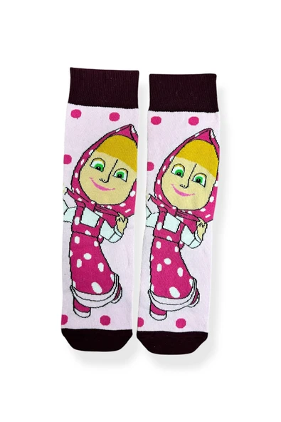 Tekli Unisex Anime Desenli Pudra Renkli Esnek Nem Alabilen Pamuklu Çorap ürün görseli 1