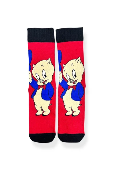 Tekli Unisex Anime Desenli Kırmızı Renkli Esnek Nem Alabilen Pamuklu Çorap ürün görseli 1