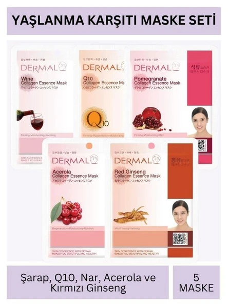 Dermal Yaşlanma Karşıtı Şarap Q10 Nar Acerola ve Kırmızı Ginseng Özlü Maske Seti 23gr x 5Adet ürün görseli 1