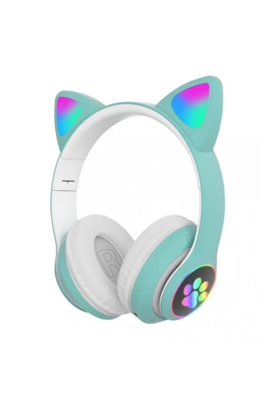 Kablosuz Kedi Kulaklık Işıklı Kulaküstü Mikrofonlu Bluetooth Hafıza Kartı Girişli Çocuk Kulaklığı  Yeşil ürün görseli 1