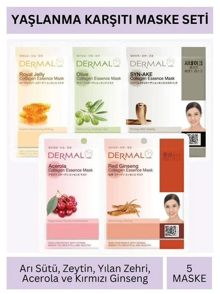 Dermal Yaşlanma Karşıtı Arı Sürü Zeytin Yılan Zehri Acerola Kırmızı Ginseng Özlü Maske Seti 23gr x 5Adet ürün görseli 1