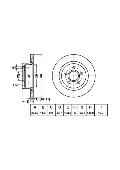 FREN DISK ARKA DUZ 278-5 (FORD CONNECT ürün görseli 1