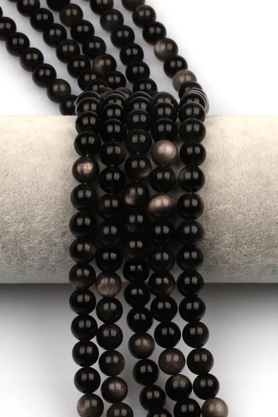 Silver Obsidyen Doğal Taş Dizi 8 mm Küre Kesim ürün görseli 1