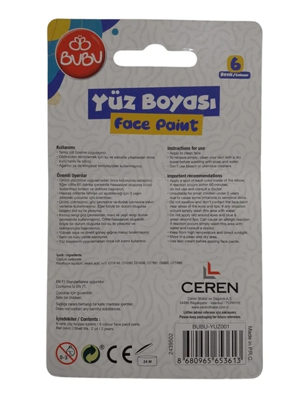 Yüz Boyası 6lı Kalem BU-BU - Resim 2