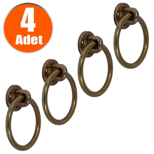 Sarkaç Eskitme Antik Sarı Metal Halka (4 ADET) Mobilya Mutfak Çekmece Dolap Kulpu Kulbu Kulpları ürün görseli 1
