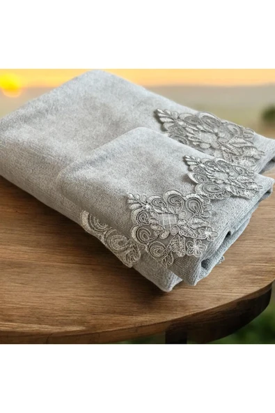 Çeyiz bahçesi Elsa ikili kadife el havlusu 50 × 90 ve 35 × 50 ürün görseli 1