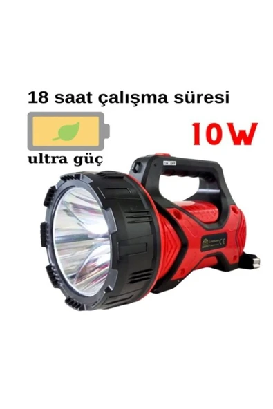 ULTRA GÜÇLÜ UZUN MESAFELİ 18 SAAT ÇALIŞMA 10W LEDLİ PRPJEKTÖR EL FENERİ ürün görseli 1