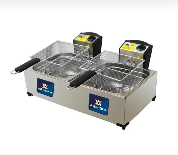 Armeka 8 8 Litre Çiftli Elektrikli Kapaklı Sanayi Tipi Fritöz Makinesi Patates Kızartma Makinası ürün görseli 1