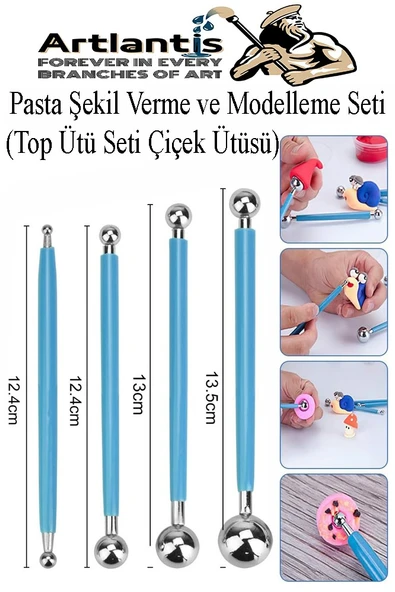 Top Uçlu Pasta Şekil Verme ve Modelleme Seti 4 lü 1 Paket Top Ütü Çiçek Ütüsü Şeker Hamuru Şekillendirme Pasta Fondan ürün görseli 1