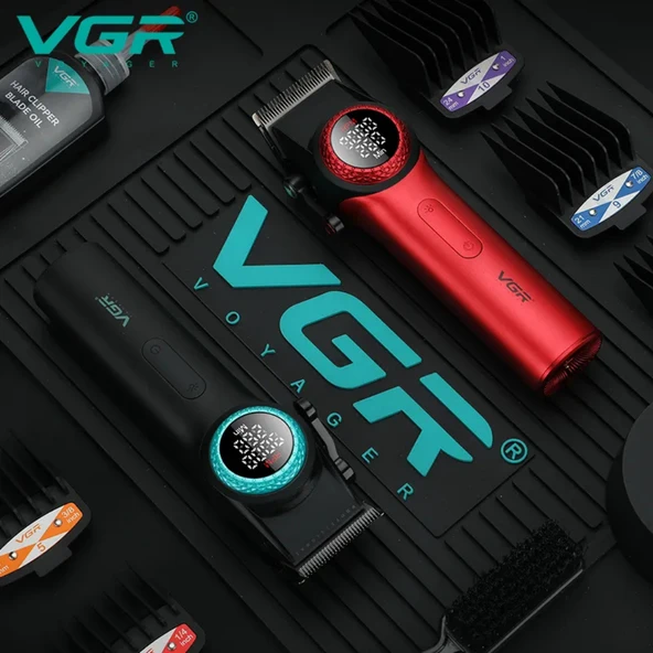 VGR V-001 Profesyonel  Berberler için Karbon Çelik Bıçak Saç Kesme Makinesi 9000RPM, LED Ekran ürün görseli 1